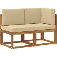 vidaXL Outdoor Mittel- und Ecksofa mit Kissen 2 Stück Natur und Beige