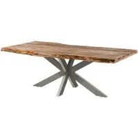 MASSIVMOEBEL24.DE MASSIVMOEBEL24 Baumtisch Sheesham 240x100x77 natur sandgestrahlt / Kreuzgestell silber matt FREEFORM 5