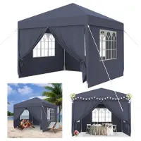 XMTECH Garten Pavillon Gartenzelt 3x3m Wasserdichter Garten Pavillon mit Abnehmbaren Seitenwänden und Fenster Partyzelt Bierzelt UV-Schutz (Anthrazit)