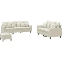 vidaXL 3-tlg. Sofagarnitur mit Kissen Creme Samt