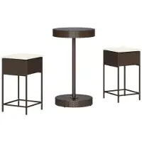 vidaXL 3-tlg. Gartenbar-Set mit Kissen Braun Poly Rattan