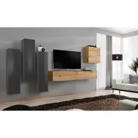 AEA Modern Wohnwände Set 5tlg Wohnzimmer Grau Holz Möbel Schrank TV-Ständer Neu