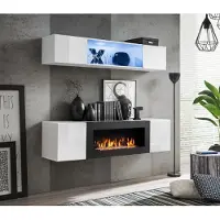 Xl Moebel Gmbh Weiß Wohnwand Luxus Hänge Sideboard Schrank 2tlg mit Kamin Wohnzimmer Möbel