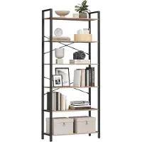 Vasagle Bücherregal mit 6 Etagen, Stahlrahmen, freistehendes Regal, Wohnzimmer, Schlafzimmer, Arbeitszimmer, 30 x 80 x 186 cm, Industriedesign, Kamelbraun, Tintenschwarz, LLS082B50