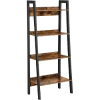 Vasagle Leiter-Regal, 4-stufiges schmales Bücherregal, 56x34x137,5 cm, für Home-Office, Wohnzimmer, Schlafzimmer, Küche, Industrie-Stil, Vintage-Braun und Mattschwarz.