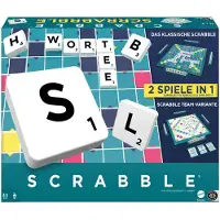 Mattel SPIELE Scrabble Zwei-in-Eins Doppelseitiges Brettspiel für schnelles, lockeres und kooperatives Spiel, inklusive 50 Zielkarten für Scrabble Together, einfache Punktevergabe, HWD45