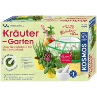 Kosmos 632090 Kräuter-Garten, Züchte duftende Kräuter auf der Fensterbank, Mit Gewächshaus und Mörser aus Porzellan, Experimentierkasten für Kinder ab 6 Jahre
