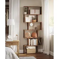 Vasagle Bücherregale, 6-stufiges Bücherregal, Raumteiler, Würfelregal, freistehendes Regal, moderner Stil, für Wohnzimmer, Schlafzimmer, Büro, Rustikal Braun LBC61BX
