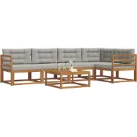 vidaXL Outdoor-Sofagarnitur mit Kissen 6 pcs Natürlich und Hellgrau