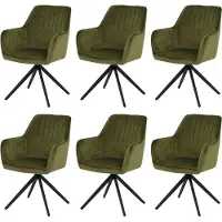 Mendler 6er-Set Esszimmerstuhl MCW-L79, Küchenstuhl Armlehne drehbar Auto-Return Samt 440g/m² Wildleder-Optik olivgrün