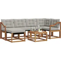 vidaXL Outdoor-Sofagarnitur mit Kissen 7 pcs Natürlich und Hellgrau