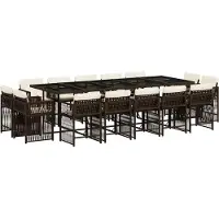 vidaXL 15-tlg. Garten-Essgruppe mit Kissen Braun Poly Rattan
