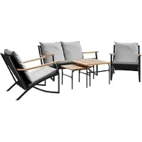 vidaXL 5-tlg. Balkonmöbel-Set mit Kissen Schwarz Stahl