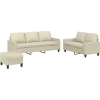 vidaXL 3-tlg. Sofagarnitur mit Kissen Creme Kunstleder
