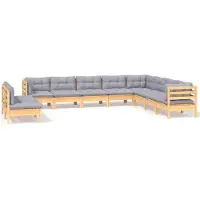vidaXL 10-tlg. Garten-Lounge-Set mit Grauen Kissen Massivholz Kiefer