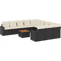 vidaXL 12-tlg. Garten-Sofagarnitur mit Kissen Schwarz Poly Rattan