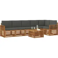 vidaXL Outdoor-Sofagarnitur 7 Stk. Natur und Anthrazit Polyester