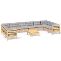 vidaXL 11-tlg. Garten-Lounge-Set mit Grauen Kissen Kiefernholz