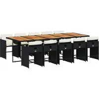 vidaXL 11-tlg. Garten-Essgruppe mit Kissen Schwarz Poly Rattan