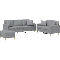 vidaXL 3-tlg. Sofagarnitur mit Kissen Hellgrau Stoff
