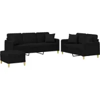 vidaXL 3-tlg. Sofagarnitur mit Kissen Schwarz Stoff