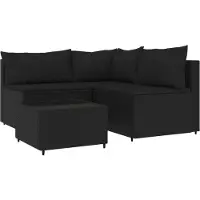 vidaXL 4-tlg. Garten-Lounge-Set mit Kissen Schwarz Poly Rattan