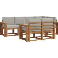 vidaXL Outdoor-Sofagarnitur mit Kissen 7 pcs Natürlich und Hellgrau