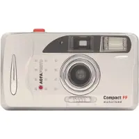 Agfa Analoge Kompaktkamera mit FF-Motor in White und Black de 35 mm, inklusive Trageriemen de, Kameratasche de, Batterie und Film APX 400 S/W.