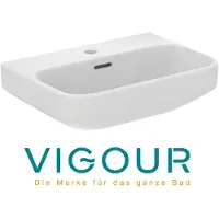 VIGOUR DERBY V3 Handwaschbecken 40x30cm PflegetectPlus mit Hahnloch und Überlauf, weiß