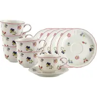 Villeroy & Boch Tasse "Teetassen mit Untertassen Petite Fleur 130 ml 6er Set bunt", bunt, B:14,5cm H:8cm Ø:14,5cm, Porzellan, Trinkgefäße, Tasse, Spülmaschinenfest, Mikrowellensicher