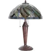 Casa Padrino Luxus Tiffany Tischleuchte Mehrfarbig / Antik Bronze Ø 45 x H. 62 cm - Tiffany Schreibtischleuchte - Wohnzimmer Deko Leuchte - Scheibtisch Deko Leuchte - Luxus Tiffany Leuchten