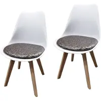HTI Esszimmerstuhl 2er Set Weiß mit Kunstledersitz Atlanta Braun mit Ornament