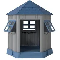 Costway Hundehütte Outdoor, Katzenhaus für draußen, winterfestes Hundehaus aus PP, Haustierhaus mit großer Eingang, 2 Fenstern & Schrägdach, scheunenförmig, Grau