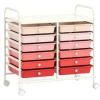 Costway Rollwagen mit 12 stapelbaren Schubladen, Schubladenwagen, Rollcontainer mit Metallrahmen und Ablage, 64 x 38 x 62 cm (rosa)