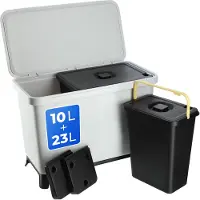 Kadax Abfallbehälter-Set, hängender Trennbehälter, 10 l + 23 l, Grau