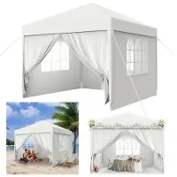 XMTECH Garten Pavillon Gartenzelt 3x3m Wasserdichter Garten Pavillon mit Abnehmbaren Seitenwänden und Fenster Partyzelt Bierzelt UV-Schutz (Weiß)
