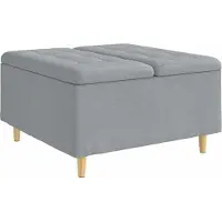 vidaXL Aufbewahrungsottomane mit Kissen Hellgrau 80 x 80 x 45 cm Stoff