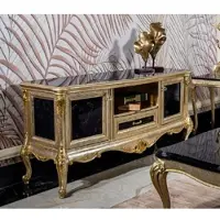 Casa Padrino Luxus Barock TV Schrank Silber / Schwarz / Gold - Prunkvolles Massivholz Sideboard mit 2 Türen und Schublade - Wohnzimmer Möbel im Barockstil - Barock Möbel - Edel & Prunkvoll
