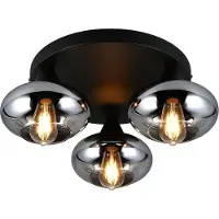 RL LED Deckenlampe, Metall, schwarz, rauchfarbenes Glas, D 39 cm