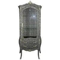 Casa Padrino Barock Vitrine Schwarz / Silber 72 x 45 x H. 184 cm - Handgefertigter Vitrinenschrank mit Glastür und 2 Schubladen - Barock Wohnzimmer Möbel