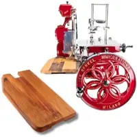 Berkel Volano B114 Rot, Schwungradmaschine – Wunderschöne Aufschnittmaschine + Fassholzbrett Unikat