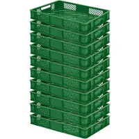BRB-Lagertechnik 10x Eurobehälter/Stapelkorb, lebensmittelecht, LxBxH 600 x 400 x 90 mm,15 Liter, grün