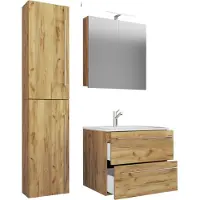 VCM 4-tlg. Waschplatz Waschtisch | Waschbecken Unterschrank Breite 60 cm | Badmöbel Set mit Schubladen Drehtüren Spiegelschrank | Badinos