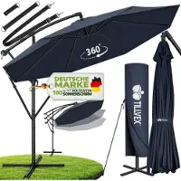 Tillvex Sonnenschirm Navy-Blau Ø 350 cm Ampelschirm Gartenschirm Marktschirm Kurbel Balkon Alu Neigbar