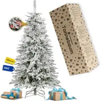 Springos Premium Weihnachtsbaum 180 cm, schneebedeckte Tanne wie echt — 285 Spitzen, stabiler Metallständer, Christbaum mit Schneeoptik