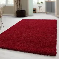 Carpetsale24 Teppich Hochflor Einfarbig Flauschiger Langflor Shaggy Flokati Wohnzimmerteppich, Rot, 60 x 110 cm