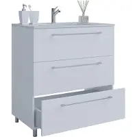 VCM 2-tlg. Waschplatz Waschtisch | Waschbecken Unterschrank Breite 80 cm | Badmöbel Set stehend | 3 Schubladen | Badinos