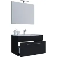 VCM 3-tlg. Waschplatz Waschtisch | Waschbecken Unterschrank Breite 80 cm | Badmöbel Set hängend mit einer Schublade Spiegel | Badinos