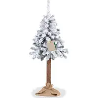 Springos künstlicher Weihnachtsbaum 160 cm | Tannenbaum mit Schnee auf Naturstamm | Weihnachtsbaum mit Jutemantel & stabilem Ständer