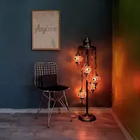 Halay Türkische Stehlampe mit 5 handgefertigten Mosaikgläsern – Orientalische Bodenlampe in Multicolor